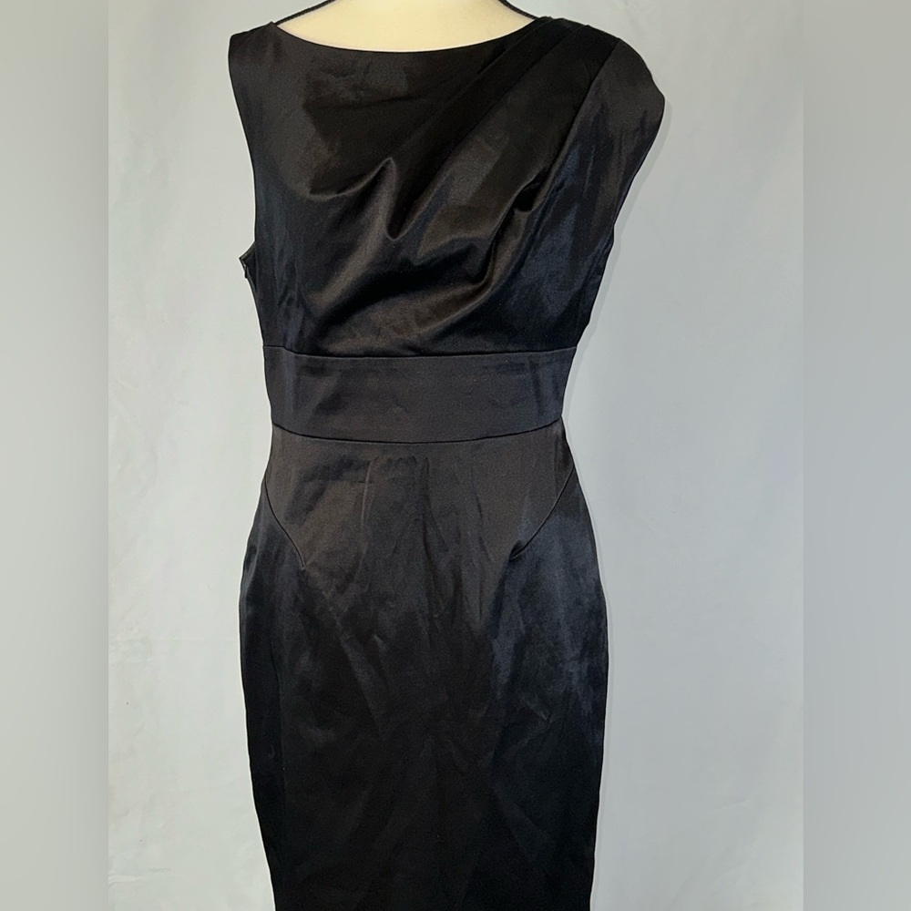 Black Halo • Black Jackie O Asymmetrical Drape Sheath Dress • Size 10 - Picture 2 of 10